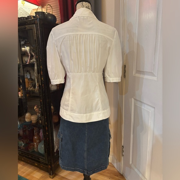 Y2K Guess Button Down Pleated Puffy Sleeves Stretch Blouse - Picture 7 of 10